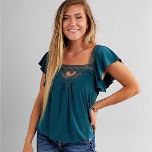 Daytrip Lace Trim Flutter Sleeve Blouse